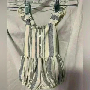 Jessica Simpson blue and cream romper 0-3m EUC
